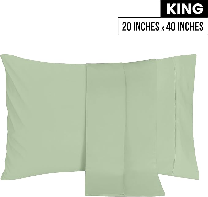 Utopia Bedding King Pillow Cases - 2 Pack - Envelope Closure - Soft Brushed Microfiber Fabric - Shrinkage and Fade Resistant Pillow Covers 20 X 40 Inches (King, Sage)