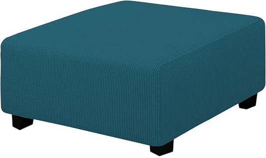 Easy-Going Stretch Square Ottoman Cover 40x40x15 inch Folding Storage Stool Furniture Protector Soft Rectangle slipcover with Elastic Bottom Peacock Blue