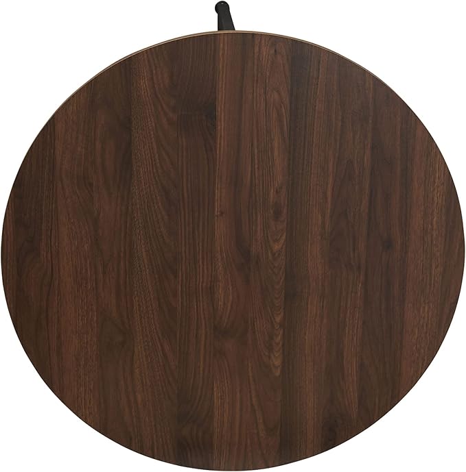 Household Essentials Jamestown Round Coffee Table Mid Century Walnut Wood Grain and Black Metal
