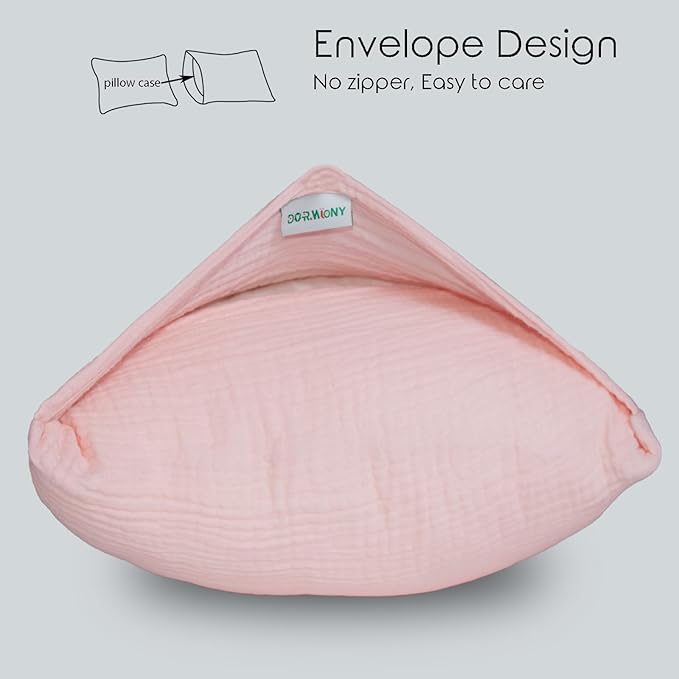 Organic Cotton Muslin Mini Pillowcases with Envelope Design,2 Pack Ultra Breathable Kids Toddler Pillowcases for Boys and Girls- 13 x 18 inches (Pink)