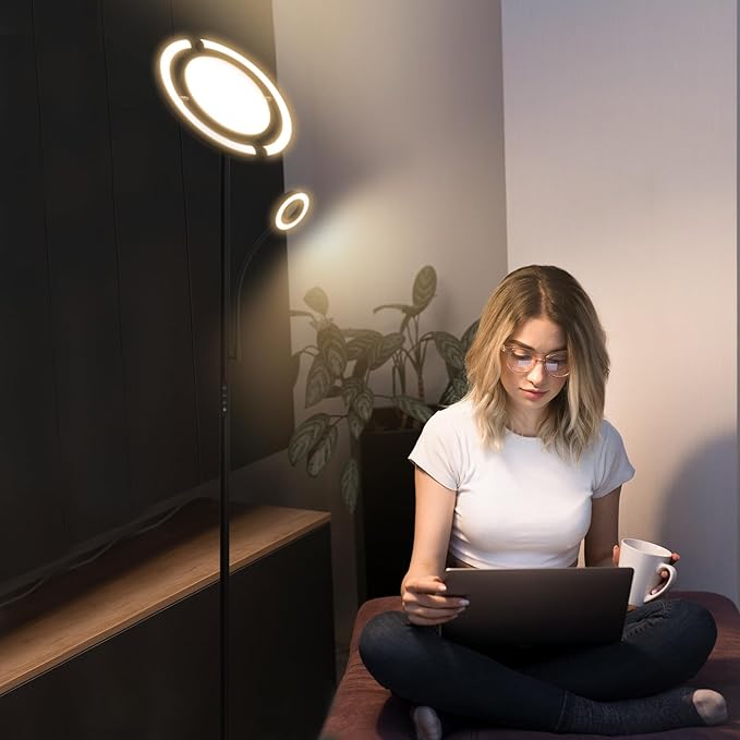FIMEI 3 in 1 Floor Lamp, Modern Bright Standing Lamp with Split Rotatable Outer Ring Light and Small Reading Light, 4 Color Temperature and Dimmable, 3-Way Independent Control for Living Room Office