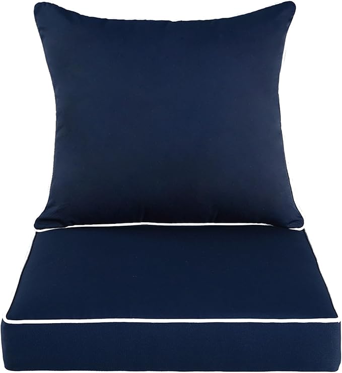 QILLOWAY Outdoor/Indoor Furniture Cushions Set,Replacement Deep Seat Cushion for All Weather Patio Chair Furniture (Navy Blue)