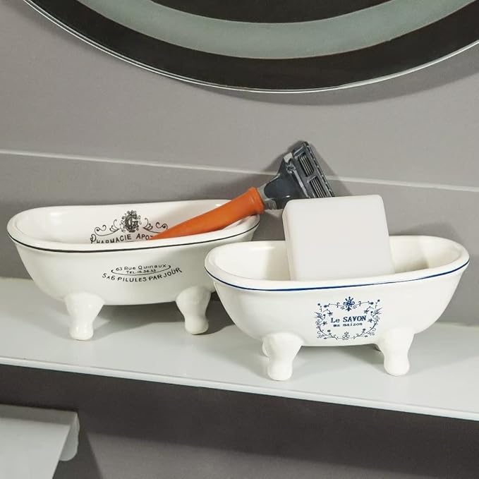 1 Piece 5.7" Aqua Eden Mini Ceramic Clawfoot Double Ended Bathtub Soap Dish Vintage Decortative Soap Dish