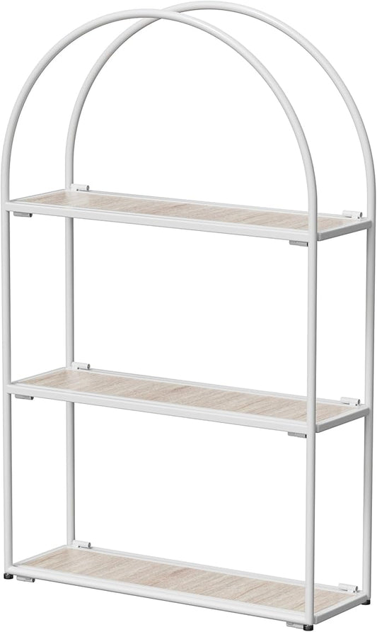 Crofy White Arched Frame Wall Shelf, Decorative 3 Tier Bathroom Wall Shelf with White Oak Finish Shelves and Robust Storage Capacity, 6" D x 17.9" W x 28.57" H