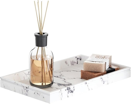 Creative Scents White Marble Tray for Bathroom - Decorative Bathroom Tray Countertop - Small Rectangle Perfume Vanity Trays for Bathroom - Marble Bathroom Accessories