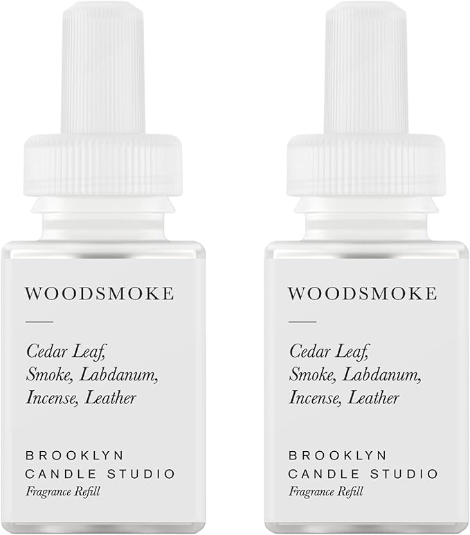 Pura & Brooklyn Candle Studio Home Scent Refill - Smart Home Air Diffuser - Up to 120-Hours of Luxury Fragrance per Vial - Clean & Safe Diffuser Fragrance - 2 Pack, Woodsmoke