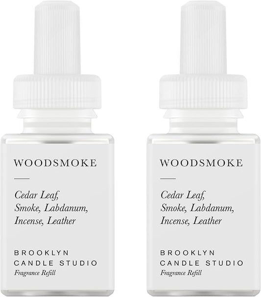 Pura & Brooklyn Candle Studio Home Scent Refill - Smart Home Air Diffuser - Up to 120-Hours of Luxury Fragrance per Vial - Clean & Safe Diffuser Fragrance - 2 Pack, Woodsmoke