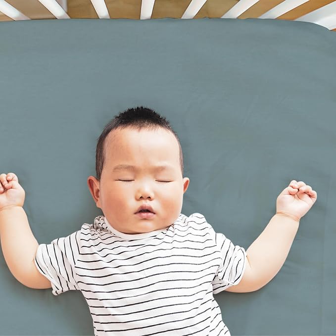 The Peanutshell Organic Crib Sheets for Boys or Girls, Breathable Super Soft 100% Jersey Cotton, Checkered Baby Items, Gender Neutral Nursery Bedding, 4 Pack Set for 28x52 Mattresses, Brown Beige Teal