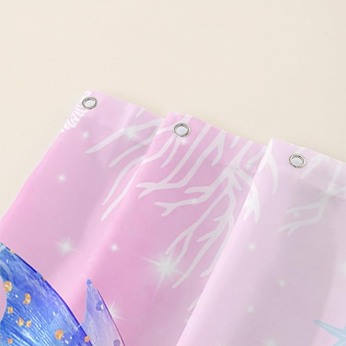 AILONEN Mermaid Shower Curtain for Kids Women Girls, Pink Ocean Coral Jellyfish Coast Bathroom Curtain,Mermaid Tail Print Bath Curtain 48" W*72" H Polyester Waterproof Shower Curtain with 12 Hooks