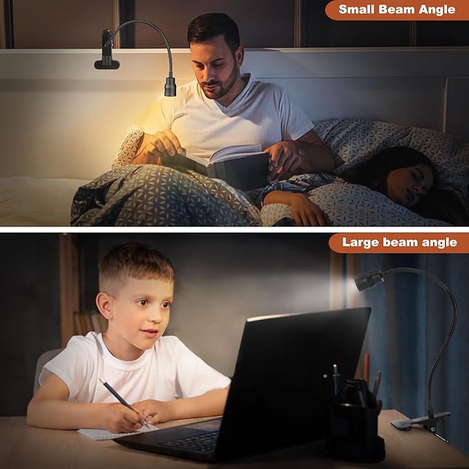 Zoomable LED Reading Lights for Bed Headboard, Clip on Spotlight Lamp for Desk, Dorm Bed, Dimmable USB Clamp Book Light with Flexible Gooseneck, Adjustable Beam Angle 15°-80°