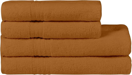 HOMELOVER 4 Piece Towel Set - 100% Organic Cotton 2 Bath Towels & 2 Hand Towels - 500 GSM, Hotel Quality, Soft, Highly Absorbent & Quick Drying Wash Towels for Kitchen & Bathroom (Sahara Brown)