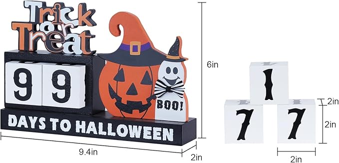 DECSPAS Halloween Decorations Indoor, Large Size Wood Block Set with Pumpkin Cat Halloween Countdown Decor, Trick or Treat Table Centerpiece for The Home, Mantle, Party Decorations