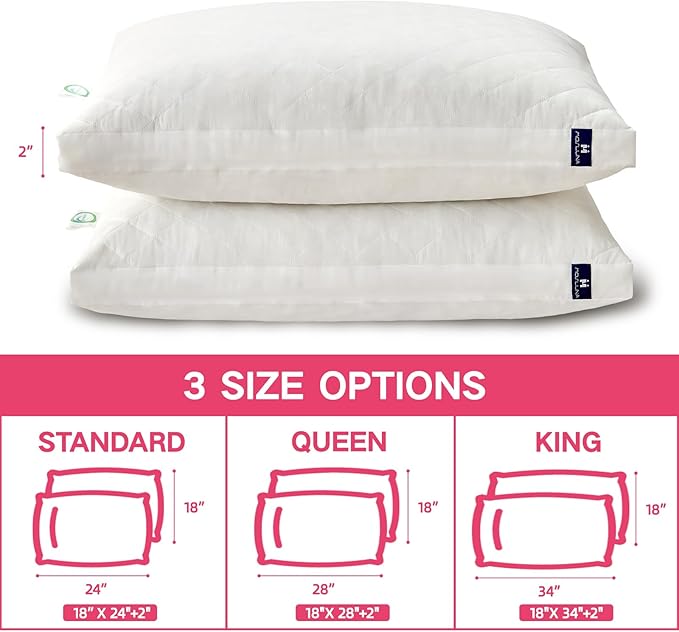 Memory Foam Pillows Standard Size Set of 2, Gusseted Bed Pillow for Sleeping, 2 Pack Adjustable Pillow for Side, Back or Stomach Sleepers (20 x 26 in, White)