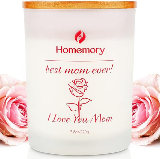 Mom Candle Rose Scented Candles for Women, Best Mom Ever Gifts, Natural Non-Toxic Soy Candles with Essential Oils, Aromatherapy Candle, Jar Candle (Rose, Jasmine, Lavender & Lilac