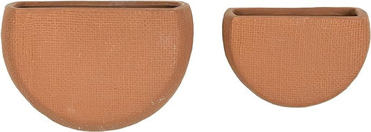 Main + Mesa Modern Boho Stoneware Wall Mount Planters, Terracotta, Set of 2 Sizes