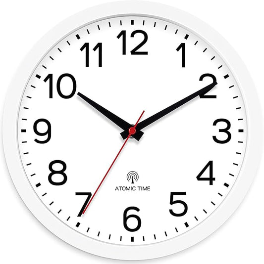 AKCISOT Atomic 10 Inch Wall Clock Analog Clocks for Indoor Kitchen-Silent Battery Operated Clock for Bedroom Office Classroom Living Room(White)