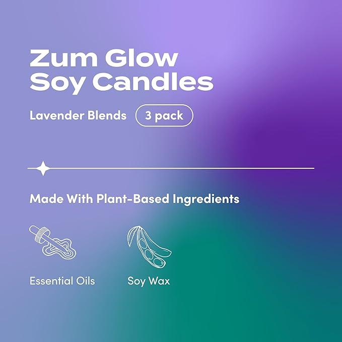 Indigo Wild Zum Glow Lavender Blends Candle - Soy Wax Candle with Lead-Free Wick - Relaxing Candles Scented with Essential Oils - Long-Lasting Scented Candles - 30-Hour Burn Time - 7 oz (3 Pack)