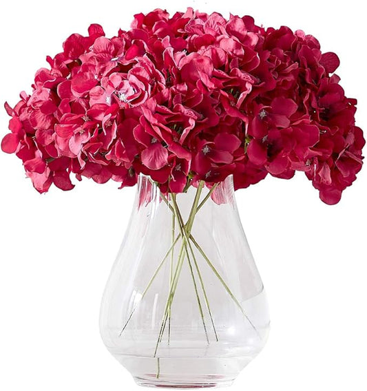 Artificial Hydrangea Flowers Fuchsia 10 Heads Hydrangea Silk Flowers Head for Wedding Centerpieces Bouquets DIY Floral Decor Home Decoration with Long Stems