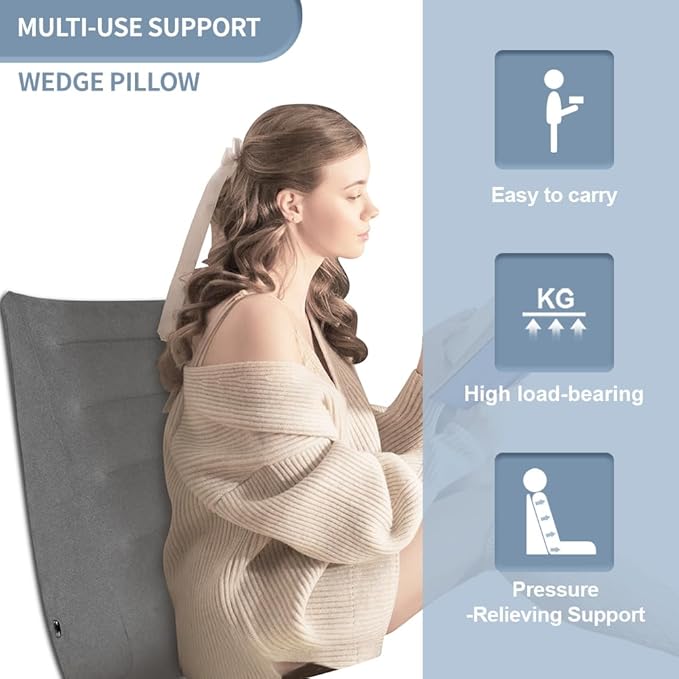 Nevife Inflatable Triangle Bed Wedge Pillow-Fast Inflating/Deflation Valve-Portable Travel Leg Elevation,Adjustable Incline Pillow for Back Support,Sleeping, Acid Reflux,Snuoring,Footrest