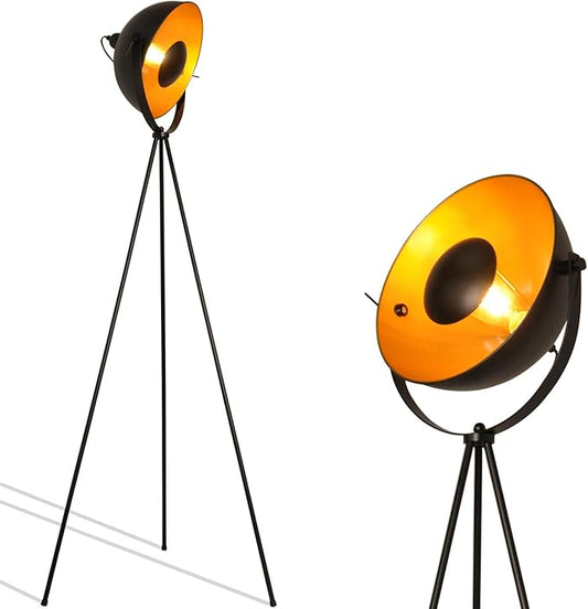 Modern Industrial Tripod LED Satellite Floor Table Lamp - Vintage Adjustable Reading Standing Desk Light Deco - Movie Media Nautical Elegant Design Lighting for Living Room Bedroom(Black,E26 Base)