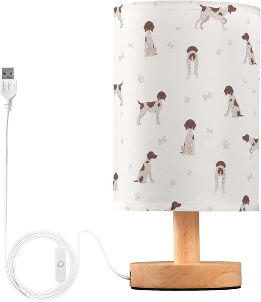 Table Lamp Cute Dog German Shorthaired Pointer Pattern Nightstand Lamp with Wood Base Fabric Lamp Shade Bedside Desk Lamp for Living Room Bedroom Kids Room Office