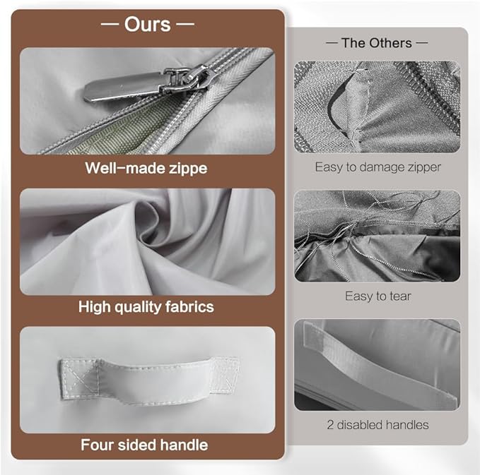 Ultra Space Saving Self Compression Storage Bags with Zipper, (Grey) -Compression Organize for Bedding, Comforter Storage Bag for Blankets Duvet Quilts Pillows
