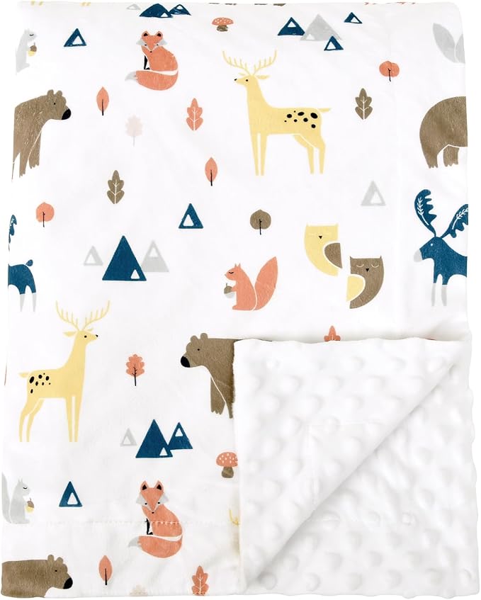 Minky Baby Blanket for Boys Girls Neutral, Soft Lightweight Micro Fleece Blanket with Double Layer, Dotted Backing, Receiving Blanket for Newborns, 30x40 Inches, Woodland Animals