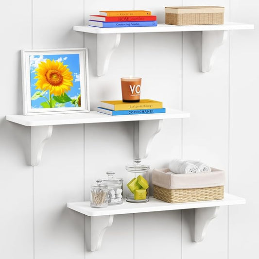 Forbena Decorative Wall Shelves for Living Room Set of 3, 24 Inch White Floating Shelves for Women Girls Bedroom, Unique Arched Wood Display Shelves for Office Storage Bathroom Decor Plants Books