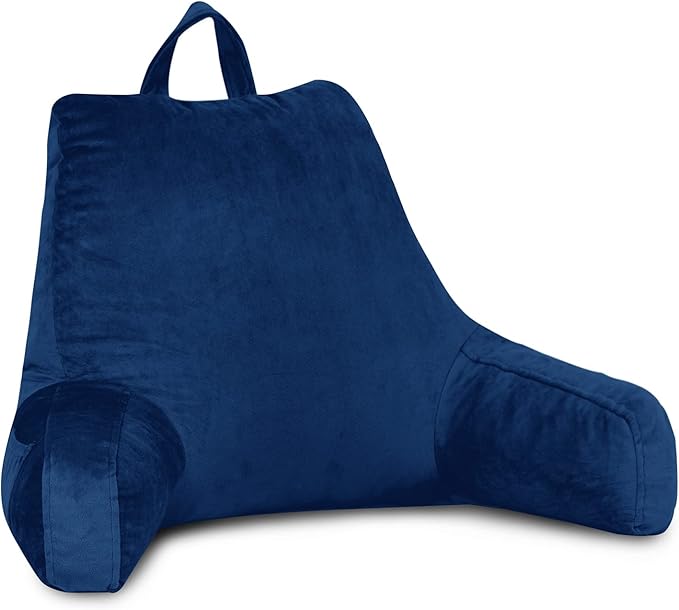 LOVTEX Reading Pillow with Removable Cover, Back Pillow for Sitting Up in Bed with Arms and Pockets, Bed Rest Pillow Adult, 20 x 15 Inches(Navy Blue)