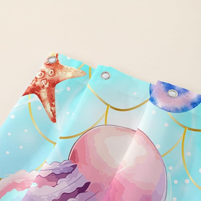 AILONEN Ocean Jellyfish Shower Curtain for Bathroom, Cute Jellyfish Mermaid Printed Bathroom Curtain,Girls Women Kids Coral Bath Curtain 72"W*78"H Polyester Waterproof Bathroom Curtain With 12 Hooks
