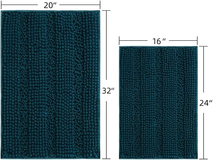 Bath Mat for Bathroom Ultra-Soft Machine Washable Rugs for Shower Room with Non-Slip Backing Shaggy Absorbent Luxury Chenille Bath Rug Perfect for Tub Sink Bedroom Door (16"x24", Cyan)