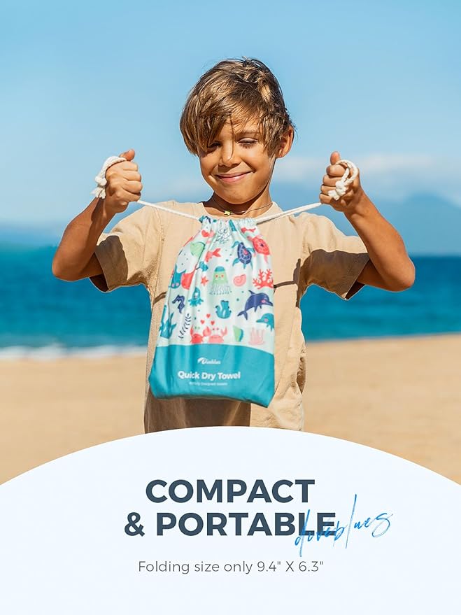 Kids Beach Towels 2 Pack 60''x30'', Quick Dry, Sand Free, Compact, Lightweight, Absorbent, Girls & Boys Large Microfiber Towels Gifts for Pool, Swim, Cruise Essentials