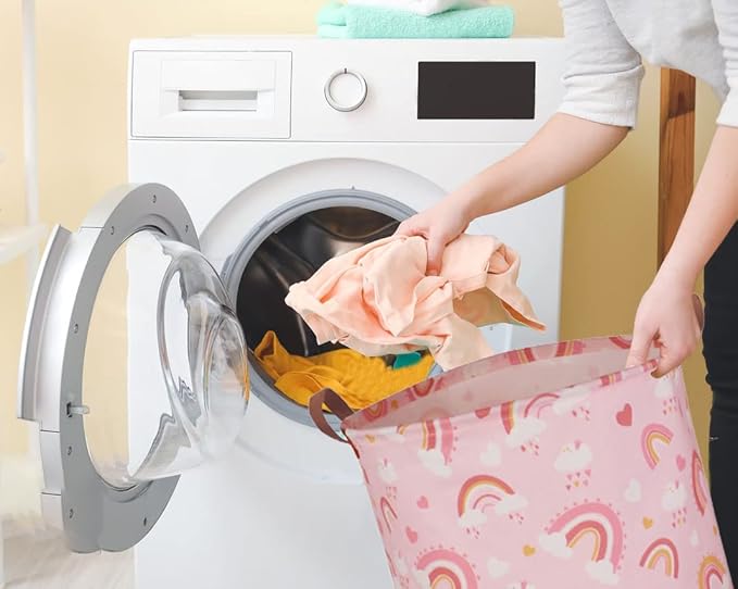 Pink Hamper,Rainbow Laundry Basket Collapsible Girls Storage Baskets for Kids Room Decor,Toy Organizer,Gift Hamper(Pink hamper) …