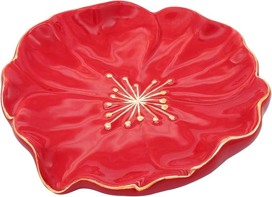 Ceramic Self Draining Soap Dish Red Hibiscus Flower Waterfall Soap Dish Soap Savers for Bathroom,Shower,Bar Counter
