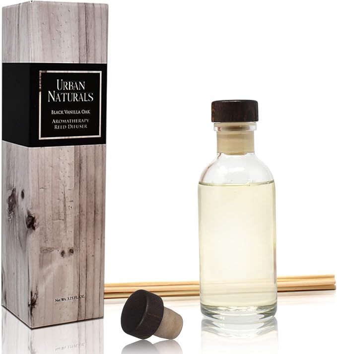 Urban Naturals Black Vanilla Oak Reed Diffuser Gift Set. with Warm Vanilla, Oak, Cedar, Patchouli and Musk Scent Notes. A Sensual, Aromatic Home Fragrance. Vegan. Made in The USA