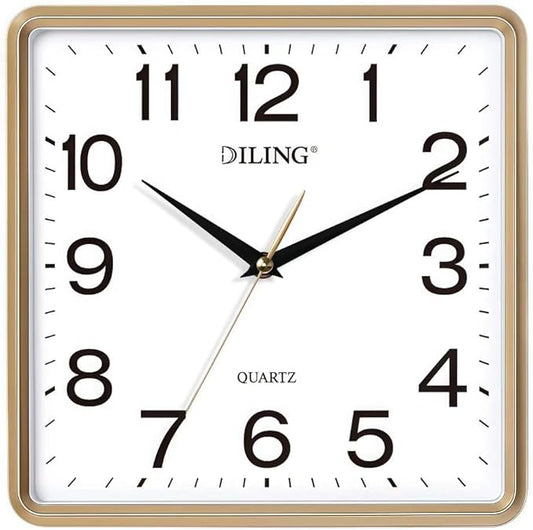 10 Inch Square Wall Clock Silent Non Ticking Quality Quartz High Accuracy Battery Operated Office Living Room Bedroom Kitchen or Study Decor