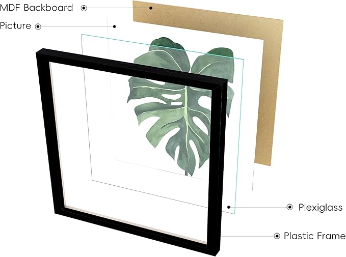 ArtbyHannah Framed Bathroom Wall Decor, Botanical Wall Art with Sage Green Plant Print for Bedroom Decoration, Minimalist Restroom Decor(Black, 8x8 Inch)
