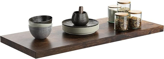 Wall Shelf Set of 1, Rustic Brown Floating Shelves 24 in W x 10 in D x 1 in H, Wooden Floating Wall Shelf with Invisible Brackets for Living Room/Bedroom/Bathroom/Kitchen Storage and Decor