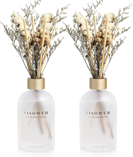 Reed Diffuser - Jasmine Tea 6.76oz（200ml） 2 Packs Flower Essential Oil Reed Diffuser Set with 16 Sticks - Long Lasting Fragrance for Home Bedroom Bathroom Room Shelf Decor