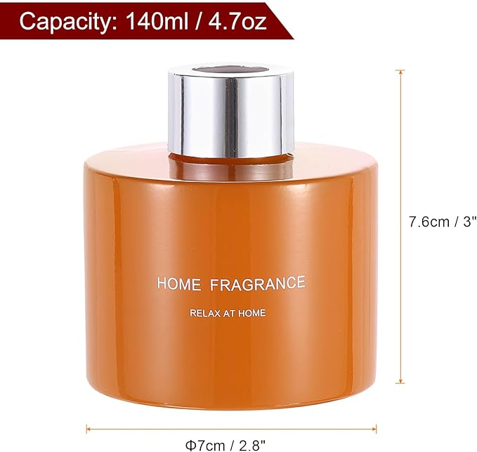 HARFINGTON Empty Glass Diffuser Bottle 140ml/4.7oz Refillable Fragrance Accessories Aromatherapy Jar Container for Replacement Reed Diffuser DIY Home Bathroom Orange with Silver Tone Cap