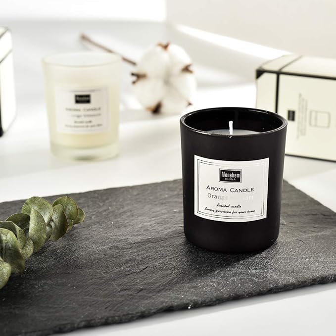 Natural Scented Candle,Aroma Candle Gift,Geranium & Basil Perfume Handmade Soy Wax in Glass Jar 12 Hours,Prefect for Meditation Stress Relief Mood Boosting (Black-Geranium)