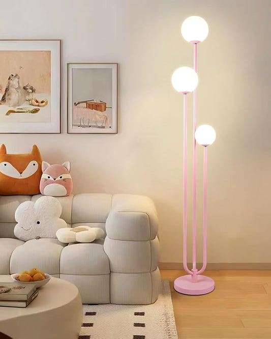 63IN 3-Light Floor Lamp, Unique Tall Standing Lamps with 3 Pink Poles and 3000K G9 Bulbs for Reading, Mid Century Modern Floor Lamp for Living Room Bedroom Office