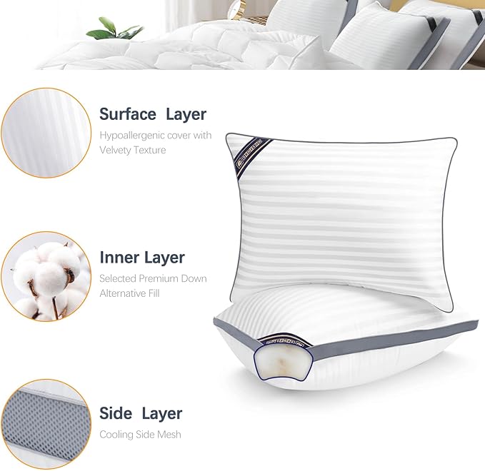 Luxury Cloud Bed Pillows for Sleeping, European Size Set of 2, Cooling Design with Premium Down Alternative Filled for for Back, Stomach or Side Sleepers