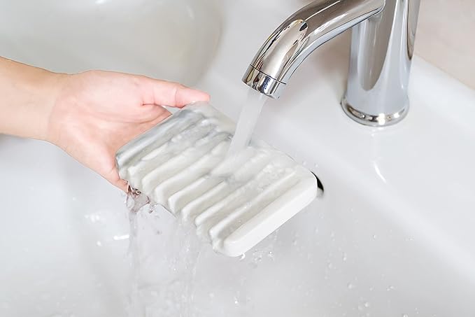 Ceramic Soap Dish for Sink,Self Draining Soap Dishes Saver for Shower Bar Soap Holder for Bathroom Soap Container Holder Dish for Kitchen,Marble Decor,White