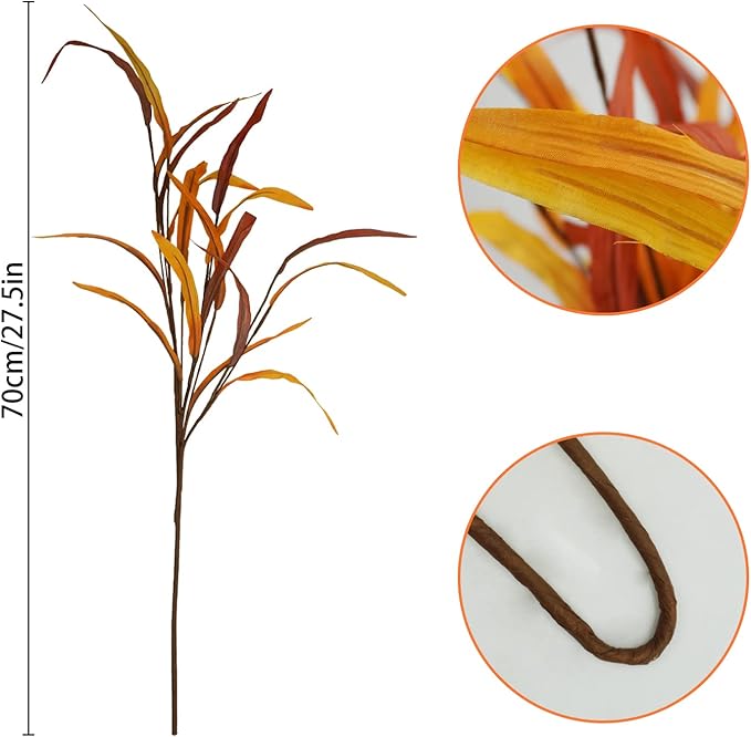 6Pcs Artificial Fall Leaves Grass Stems, 27.5" Fall Leaf Spray Plants Autumn Greenery Stems for Home Floral Arrangement Kitchen Office Harvest Thanksgiving Fall Decorations
