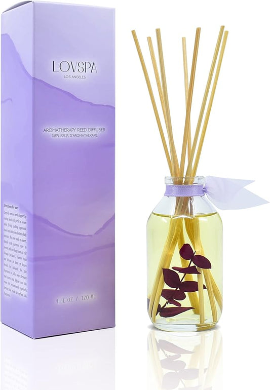 LOVSPA DE-STRESS Lavender & Eucalyptus Essential Oil Reed Diffuser Sticks Set | A Relaxing Blend of Woody Lavender, Sage, Eucalyptus & Rosemary | Made in The USA