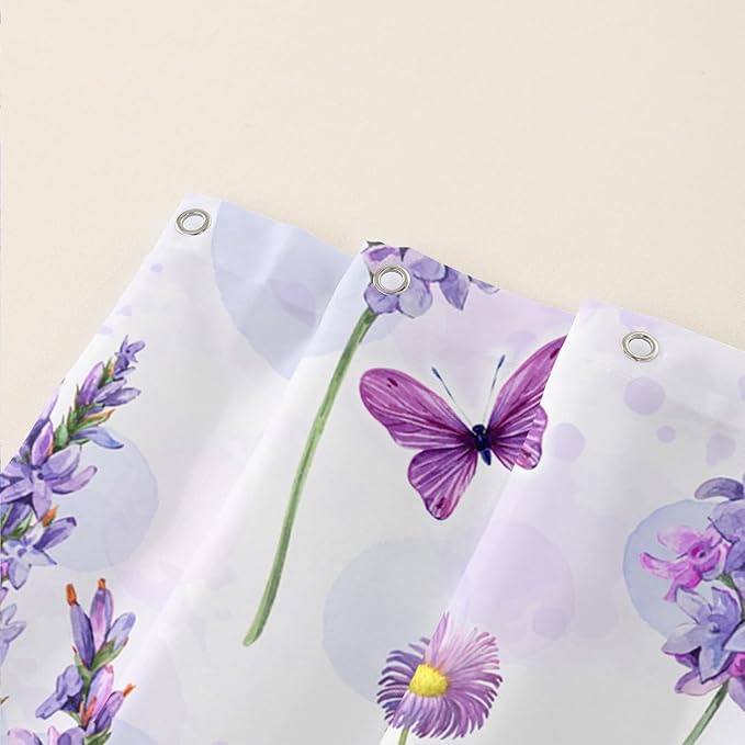 AILONEN Purple Flower Butterfly Shower Curtain 72" W*78" H,Spring Floral Girls Bathroom Decor,Modern Tie Dye Watercolor Butterfly Bath Curtain Polyester Waterproof Bathroom Curtain with Hooks