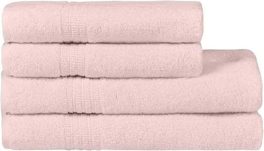 HOMELOVER 4 Piece Towel Set - 100% Organic Cotton 2 Bath Towels & 2 Hand Towels - 500 GSM, Hotel Quality, Soft, Highly Absorbent & Quick Drying Wash Towels for Kitchen & Bathroom (Seashell Pink)