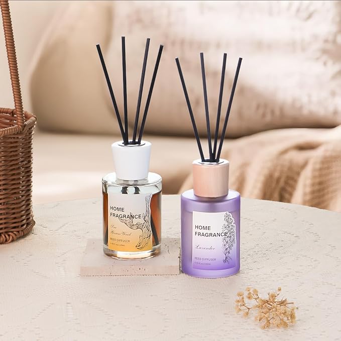 Reed Diffuser - Sea Guaiac Wood&Lavender 4.06oz (120ml) 2 Packs Essential Oil Reed Diffuser Set with 16 Sticks, Long Lasting Fragrance for Home, Bathroom, Bedroom, Room, Decor