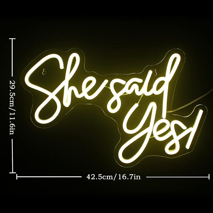 Gamerneon She Said Yes Neon Sign Warm White LED Word Neon Lights for Wall Decor Proposal Decorations USB Letter Neon Light Signs for Bachelorette Engagement Party Bridal Shower Romantic Night